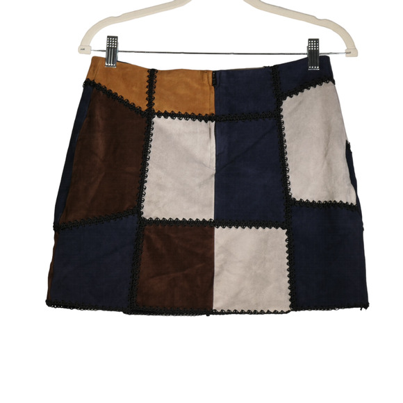 Romeo Juliet Faux Suede Skirt Womens Medium Blue Patchwork Soft Lined Boho - Picture 4 of 6